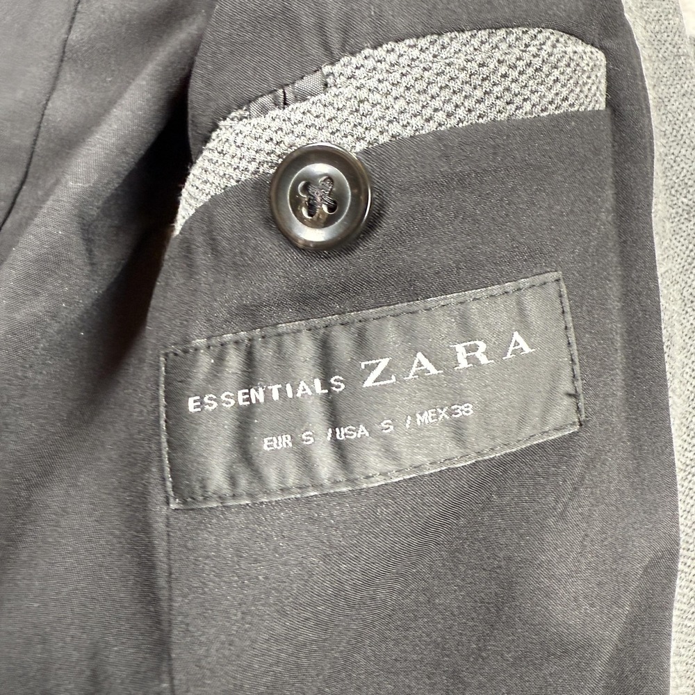 Zara Blazer Mens S Gray Herringbone Suit Jacket Smart Office Work Old Money - Picture 10 of 13